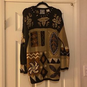 Sigrid Olsen Black and Brown Knit Patterned Sweater - vintage & cute for fall!!